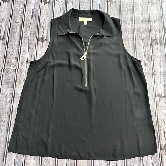 MICHAEL Michael Kors Tops - Michael by Michael Kors Black Sheer Collared Tank Top Blouse size Large